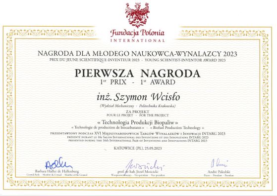Student Automatyki i Robotyki laureatem konkursu ,,Młodzi naukowcy – wynalazcy 2023”